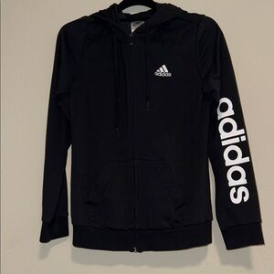 Adidas Black Full-Zip Hoodie with White Logo Size XS